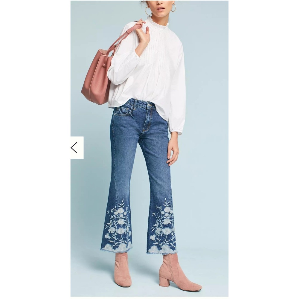 Anthropologie Pilcro Women's Floral Embroidered High‎ Rise Flare Jeans Size 27